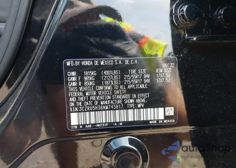 2022 Honda Hr-V 2Wd Lx из США, поврежденный, VIN 3CZRU5H36NM743817